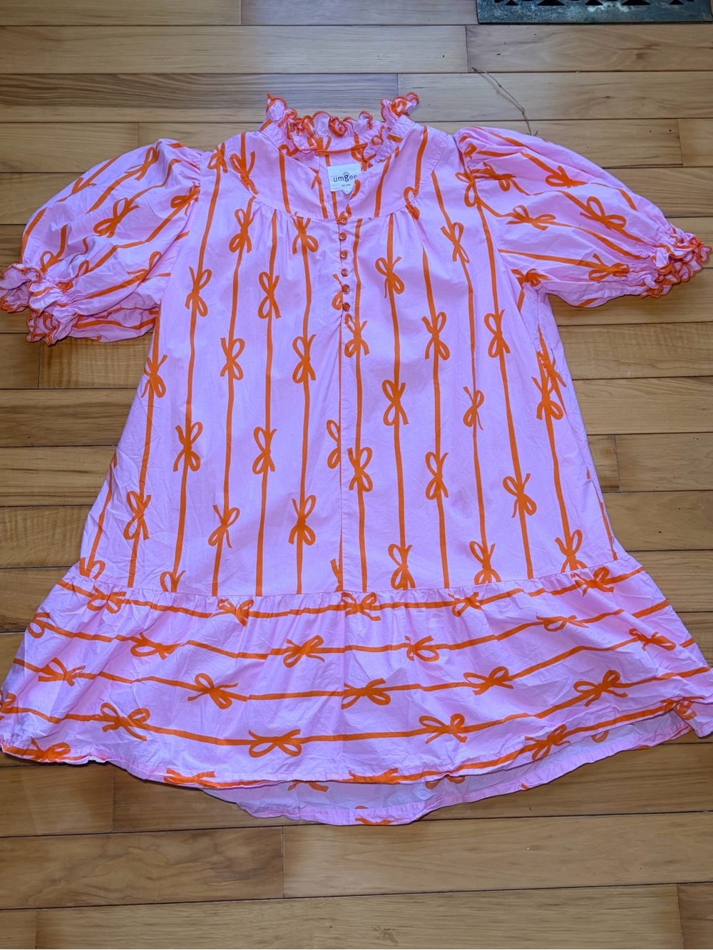 Umgee Pink Midi Dress with Orange Bow Stripe Print